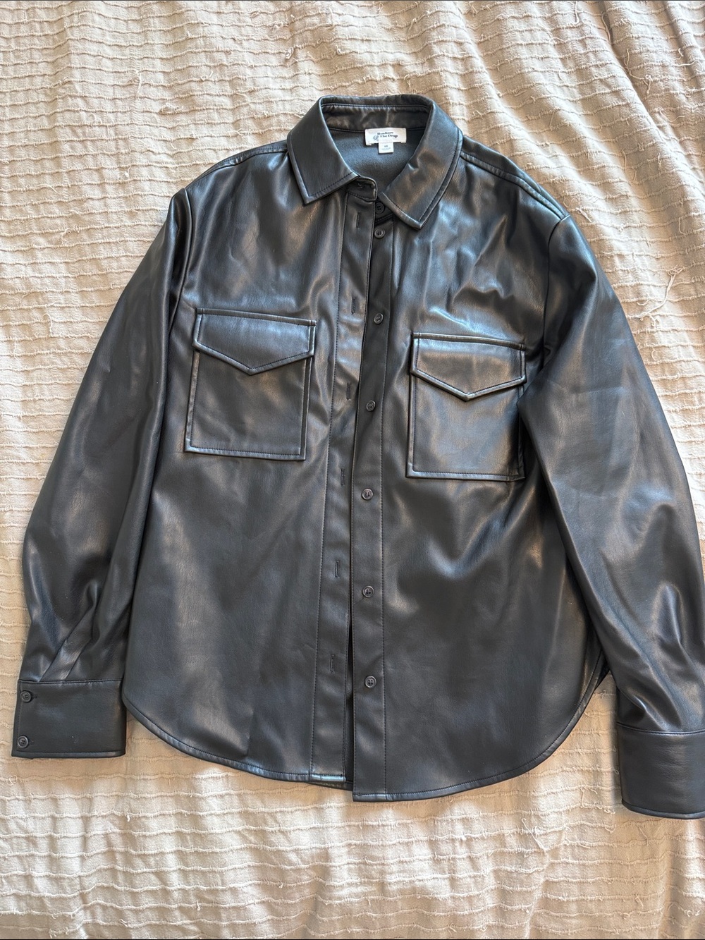 Faux Leather Overshirt Jacket - Black